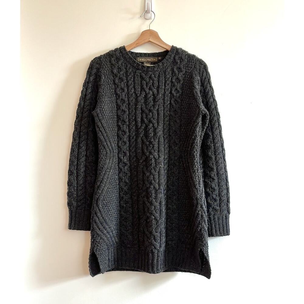 Inis Crafts Cable Knit Fisherman Ireland Irish Crew Cozy Chunky Tunic Sweater XS